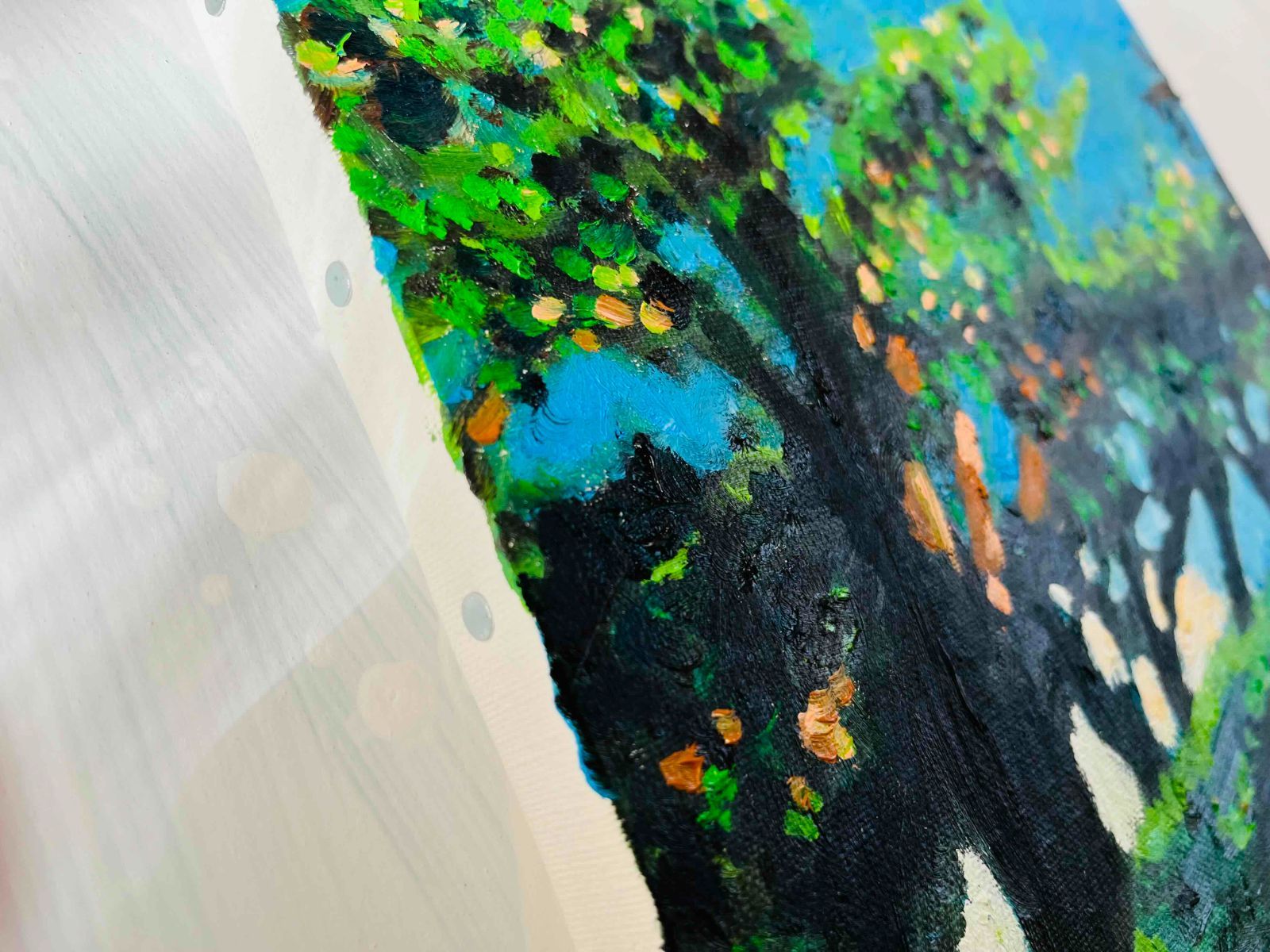 油彩画 原画「近所の風景 堤防」アート 絵画 22×27㎝ F3 【公式通販】