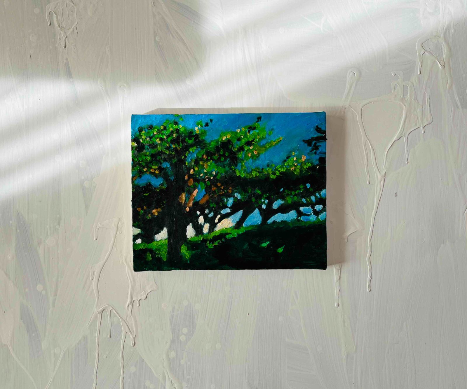 油彩画 原画「近所の風景 堤防」アート 絵画 22×27㎝ F3 【公式通販】