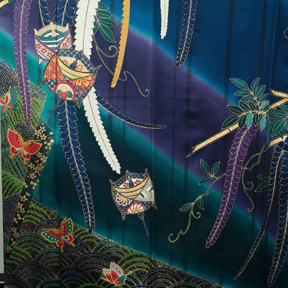 振袖セット 振袖・袋帯 2点 セット Lサイズ ぼかしに藤、苧環模様