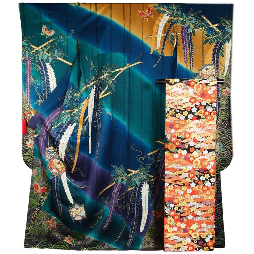 振袖セット 振袖・袋帯 2点 セット Lサイズ ぼかしに藤、苧環模様