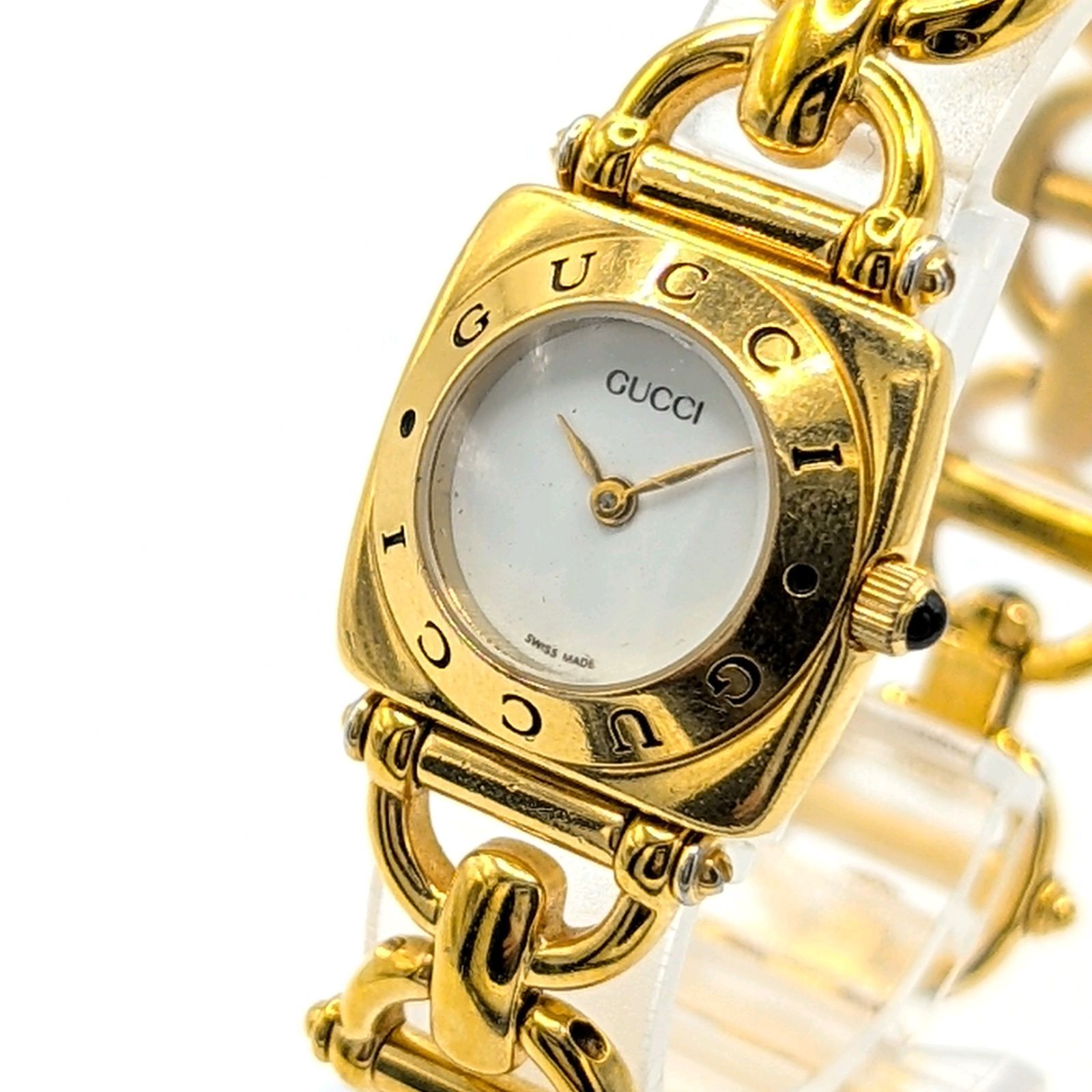 GUCCI 6400L Watch Quartz Ladies Square Horsebit Gold dial Y2K 00S