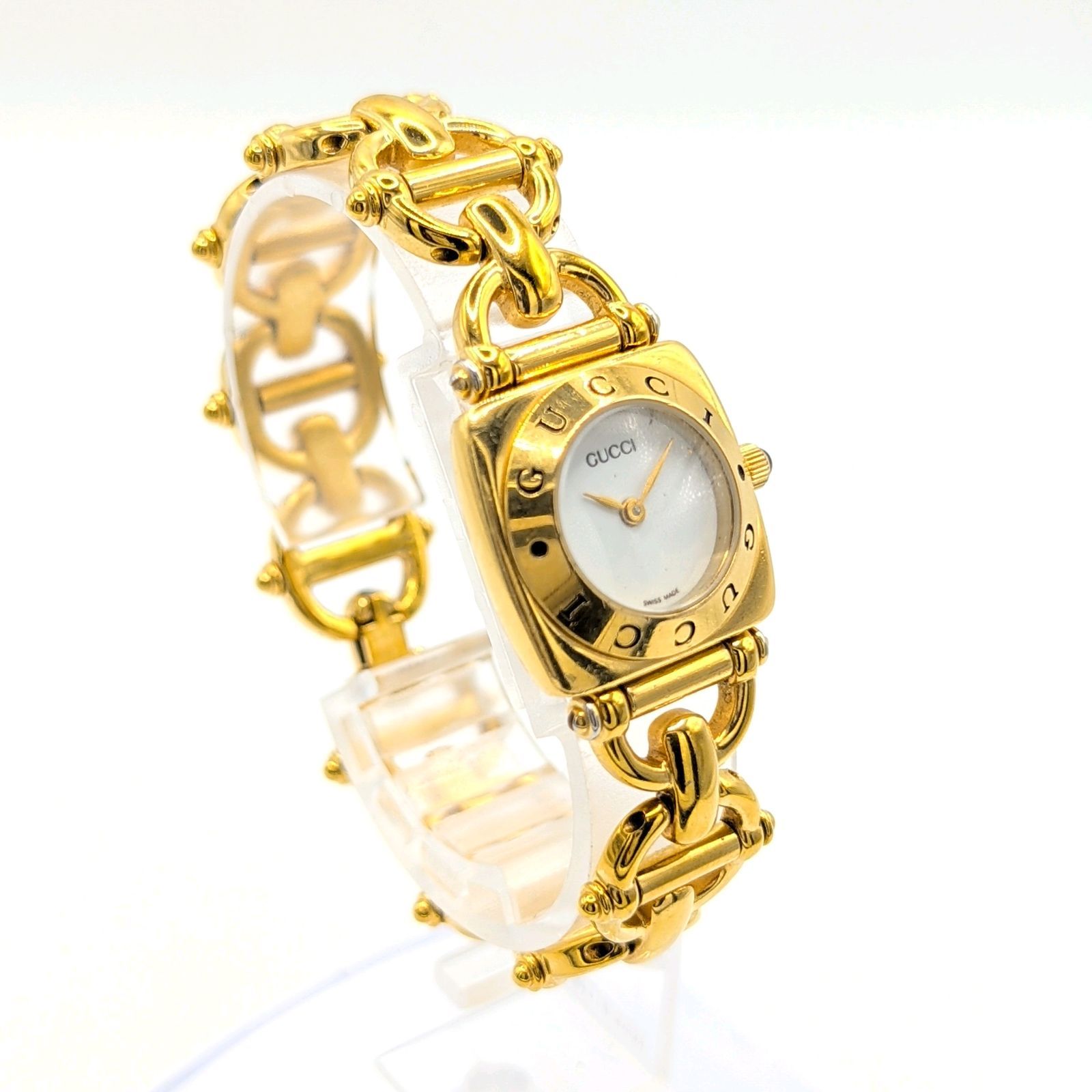 GUCCI 6400L Watch Quartz Ladies Square Horsebit Gold dial Y2K 00S
