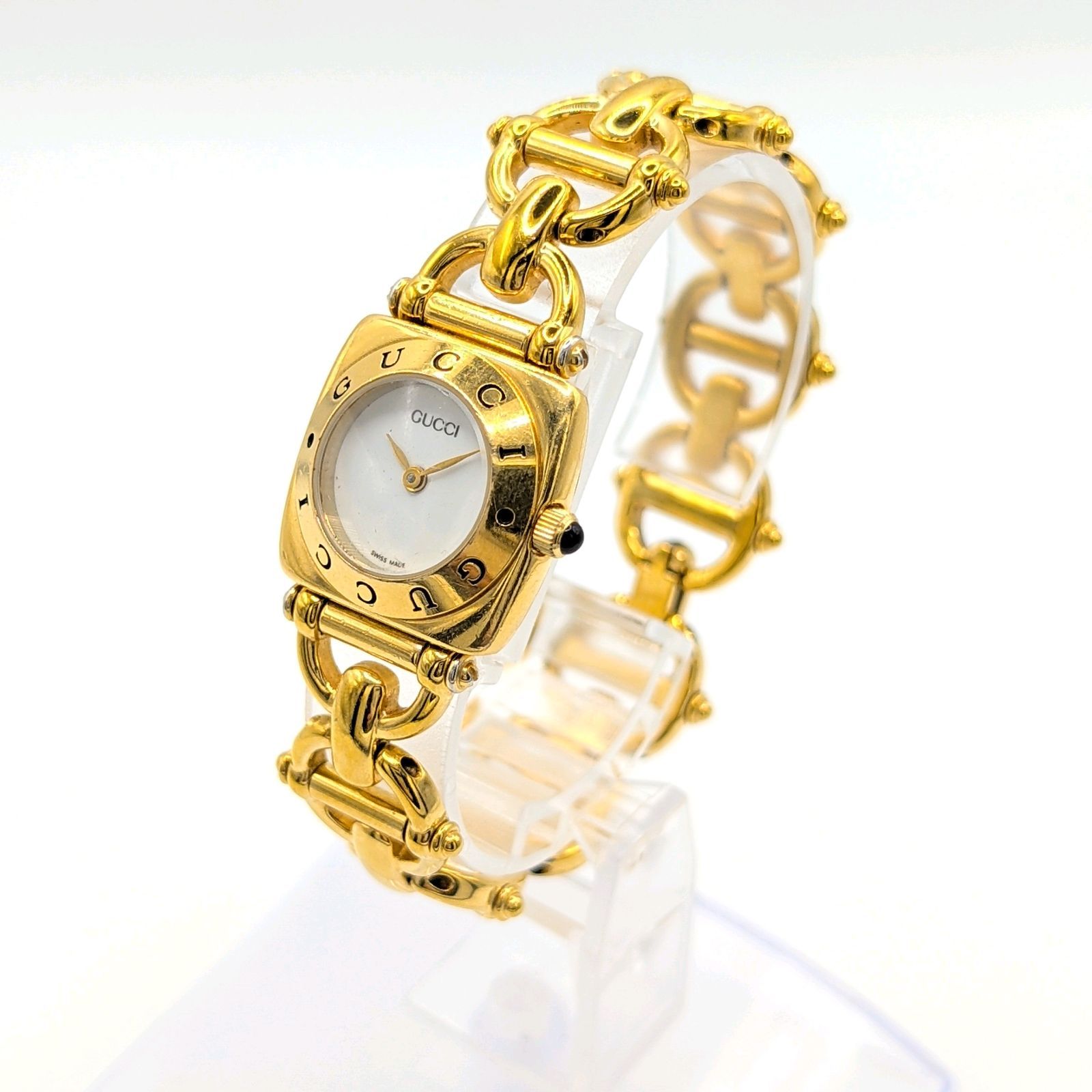 GUCCI 6400L Watch Quartz Ladies Square Horsebit Gold dial Y2K 00S