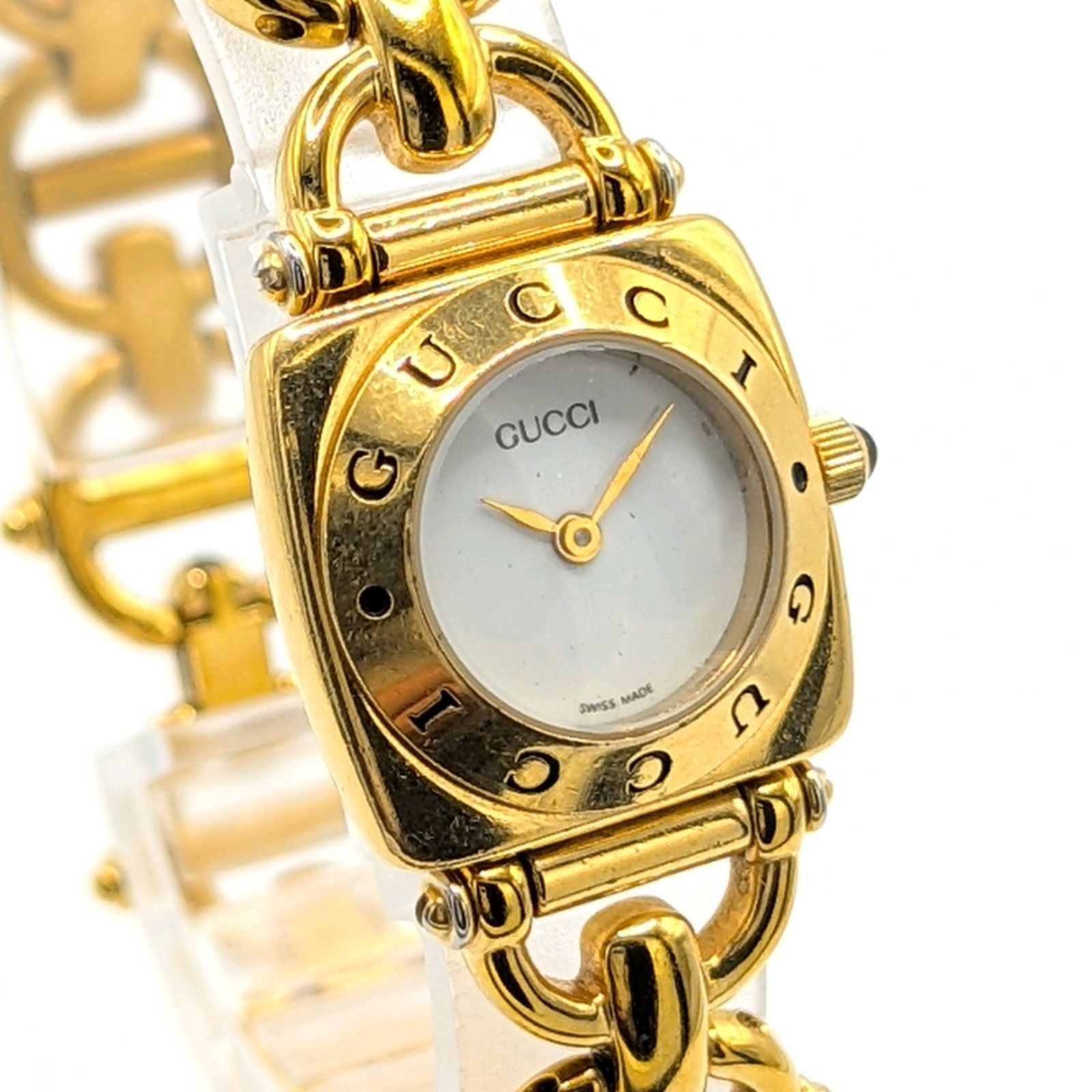 GUCCI 6400L Watch Quartz Ladies Square Horsebit Gold dial Y2K 00S