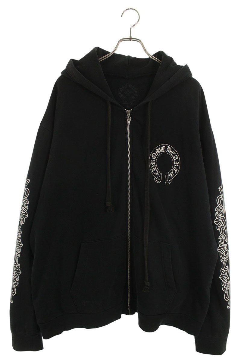 クロムハーツ SWTSHRT HD ZIP 袖フローラルバックホースシュープリント