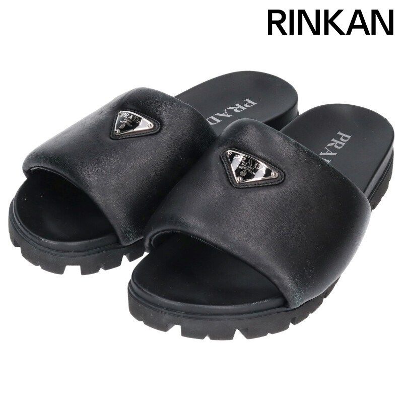 プラダ A3682741 ロゴプレートレザースライドサンダル メンズ 7 ※12/28