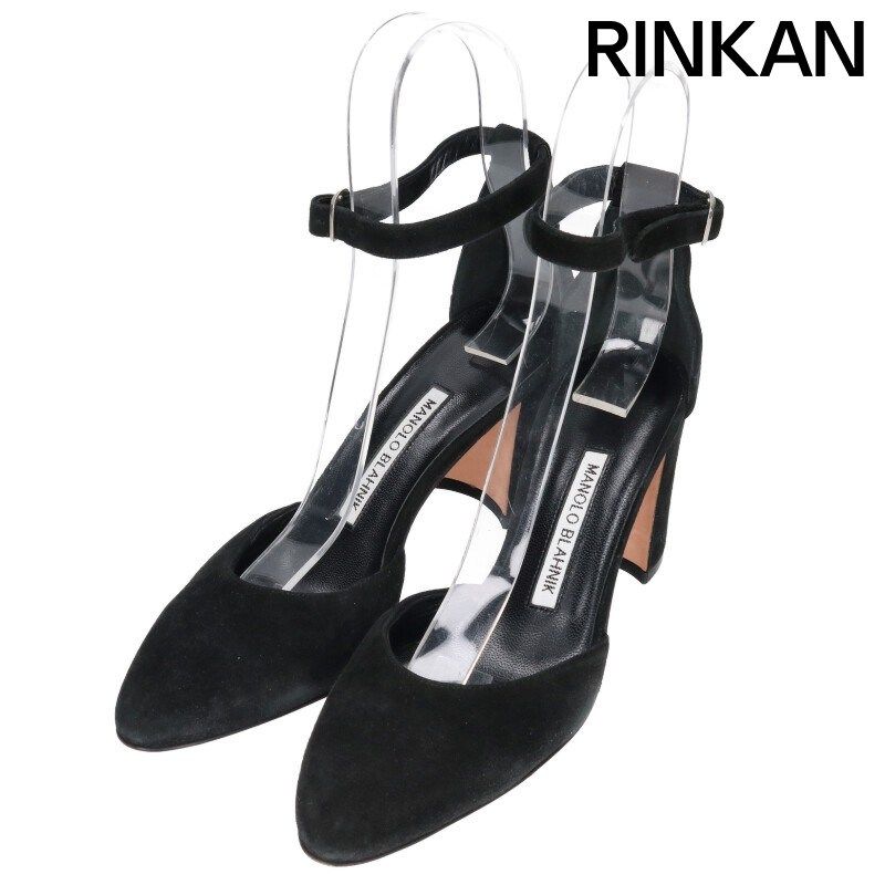【希少・極美品】 MANOLO BLAHNIK レザー ストラップ パンプス 黒 マノロブラニク ストラップヒールパンプス レディース 37 ※12/28～1/6