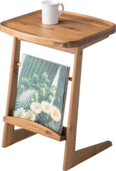 木製 サイドテーブル コの字 アカシア 天然木（アカシア）のコの字型サイドテーブル（トレー天板）「W42×D38