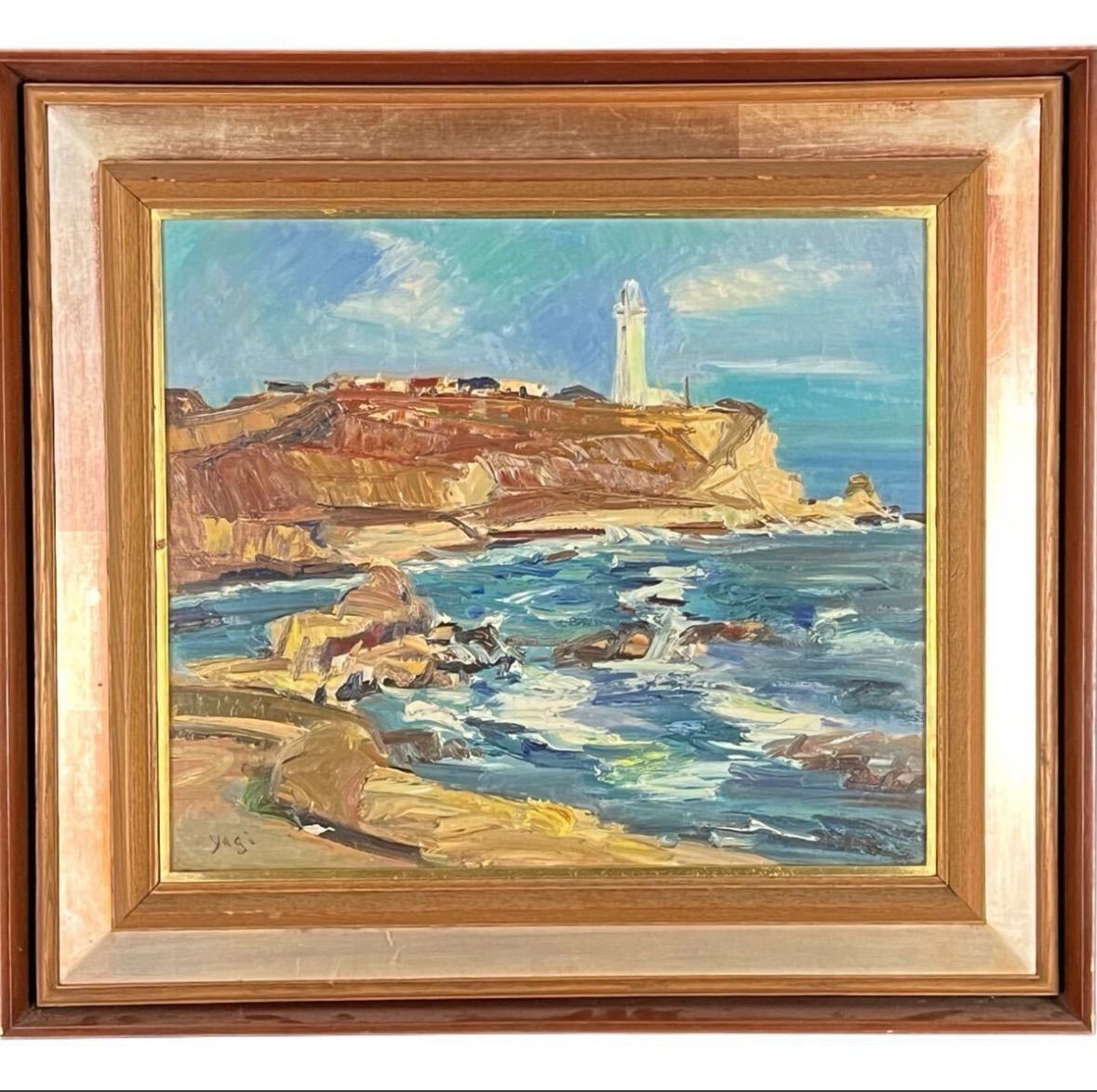 八木義雄「犬吠崎灯台」油彩 厚塗 F10号 風景画 共シール 光風会会員