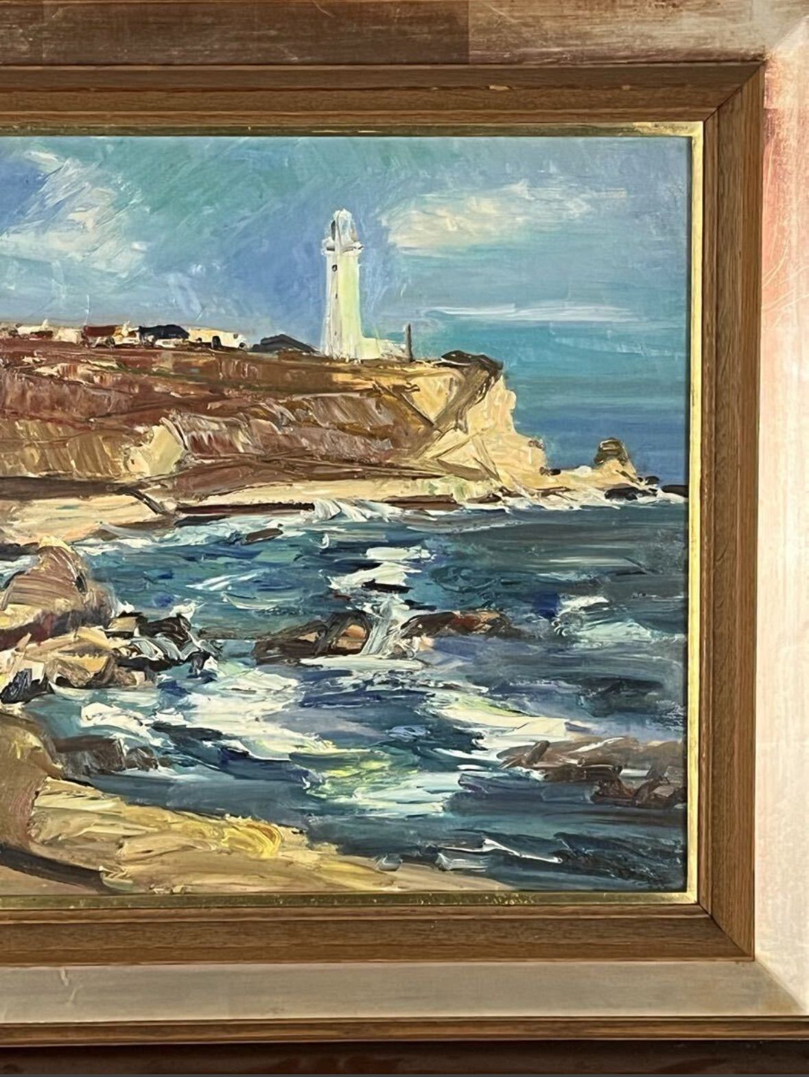 八木義雄「犬吠崎灯台」油彩 厚塗 F10号 風景画 共シール 光風会会員