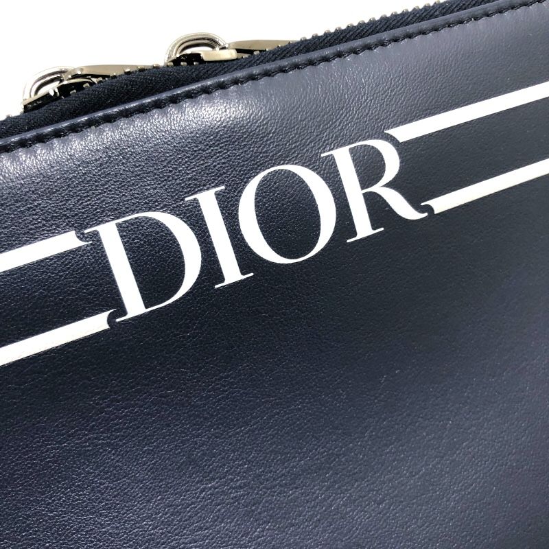 ディオールオム DIOR HOMME ロゴ ショルダーバッグ ネイビー レザー