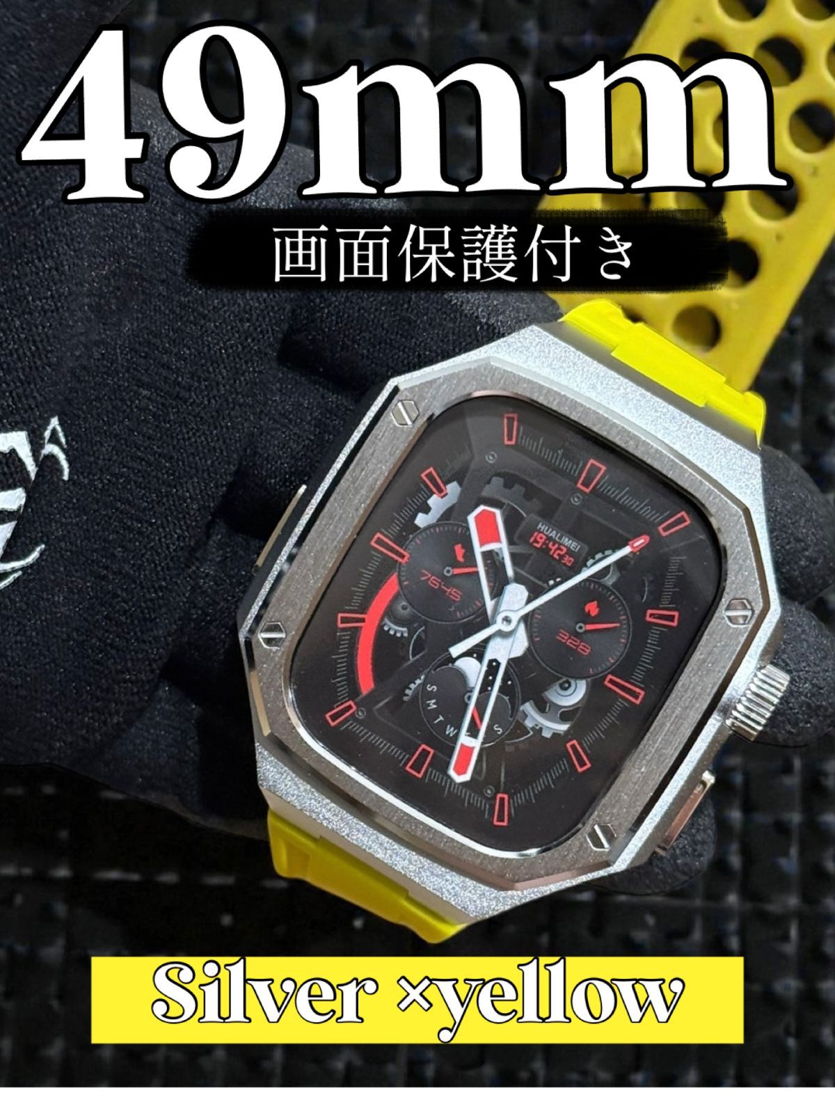 アップルウォッチラバー　バンド　ベルト　Apple Watch カバー　画面保護　ケース　49mm ウルトラ　ultra カスタム　メタル　112
