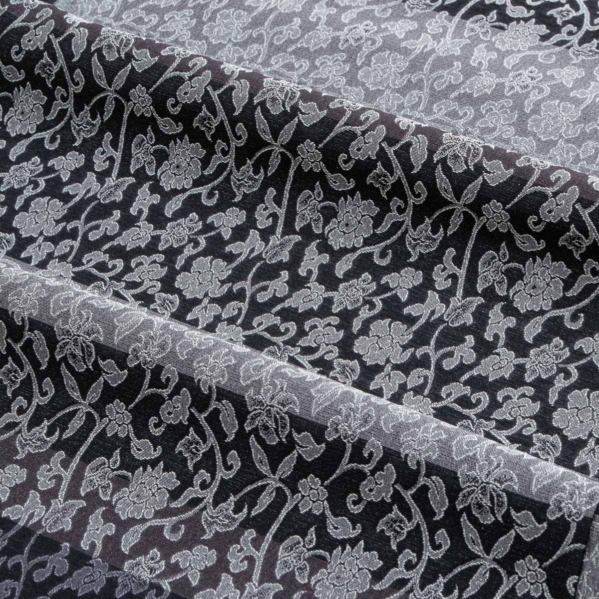 未使用品】小紋 御召 アラベスク文 黒 グレー 正絹 袷 身丈：約155cm
