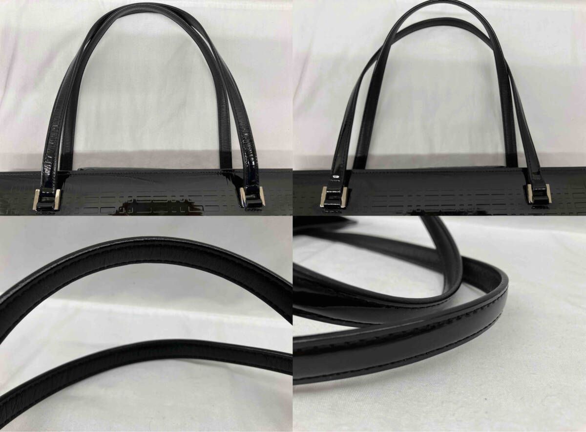 BURBERRY ハンドバッグ トートバッグ エナメル エンボス チェック柄