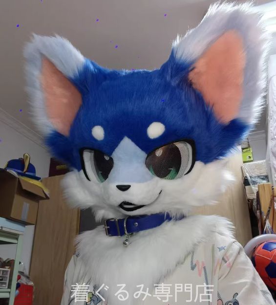 猫 青い 着ぐるみ ケモノ体 フルスーツ セット 全頭ヘッド ファー