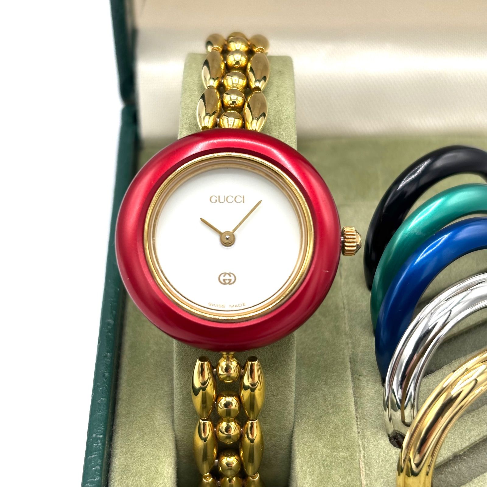 稼働・極美品】GUCCI チェンジベゼル 替えベゼル5個 チェーンブレス