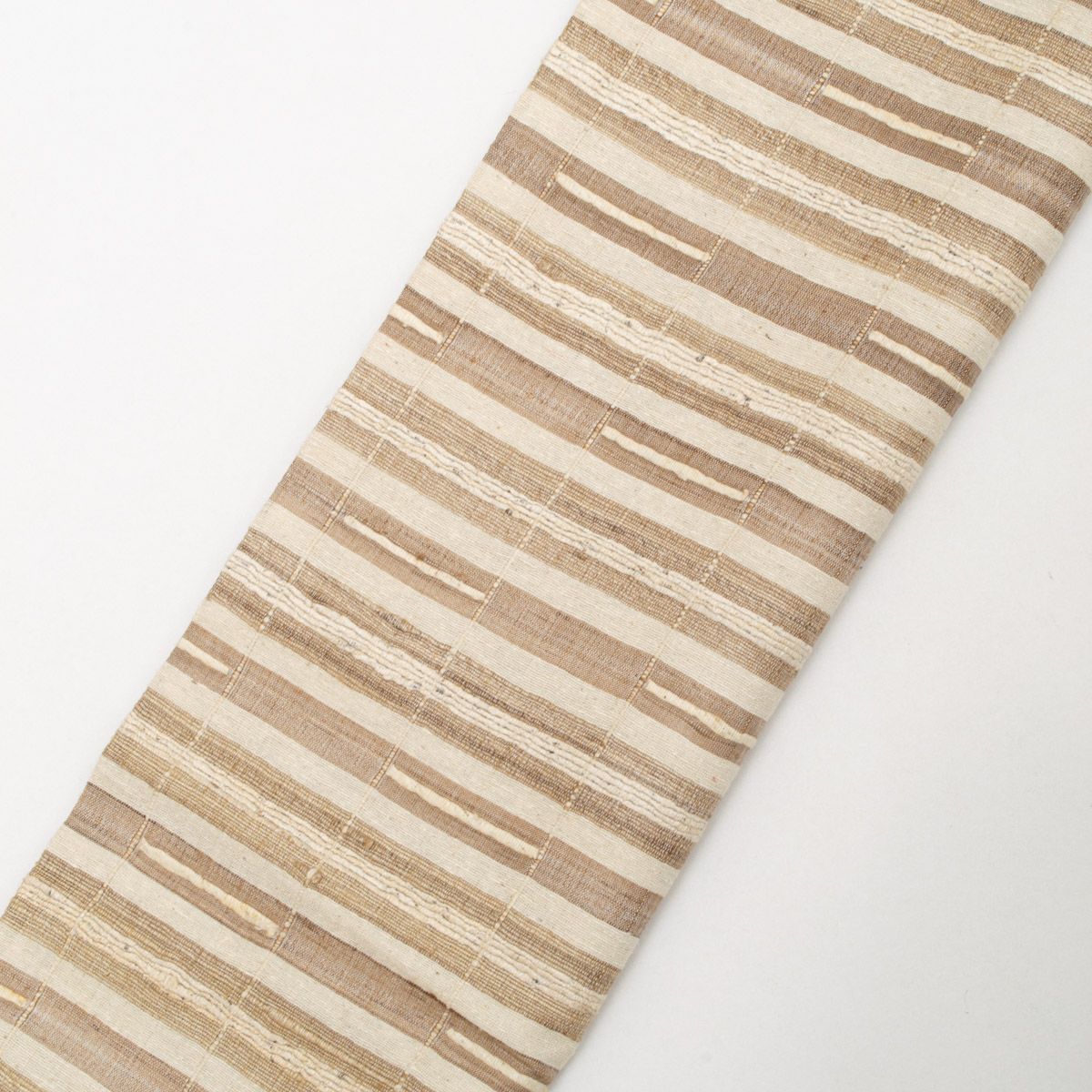 未使用品】洒落袋帯 野蚕紬 ムガシルク ボーダー柄 ナチュラルベージュ