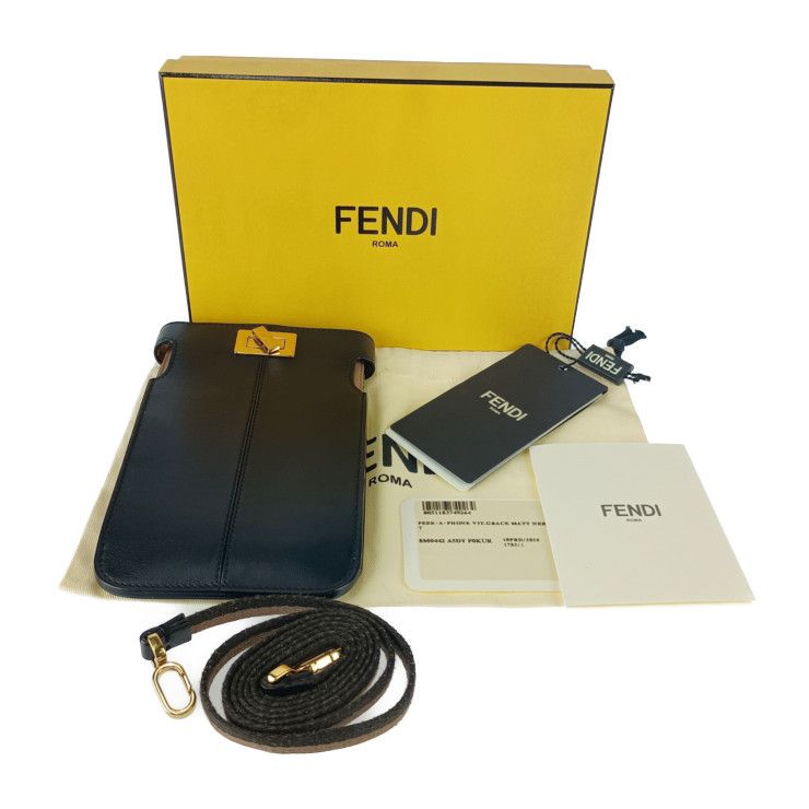 美品 FENDI フェンディ ショルダーバッグ ピーカブー ピーカフォン 8M0442 ブラック ゴールド金具 レザー レディース スマホポーチ ストラップ ターンロック【本物保証】 美品 FENDI フェンディ ショルダーバッグ ピーカブー ピーカフォン