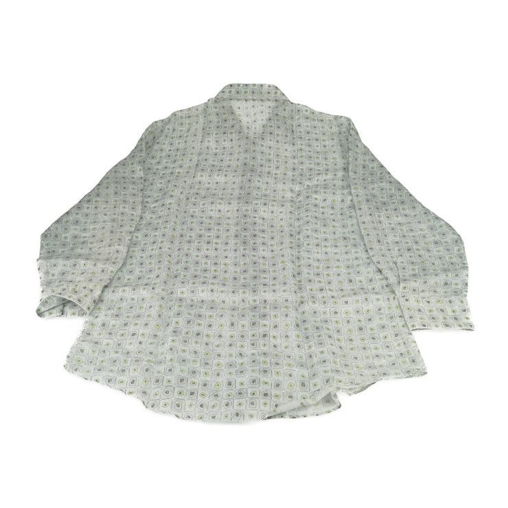 HERMES エルメス トップス 総柄 長袖 シャツ - グレー系 ブルー系 グリーン系 マルチカラー 麻100％ メンズ ロングスリーブ セリエボタン リネン 表記サイズ41/16【本物保証】 HERMES エルメス トップス 総柄 長袖 シャツ - グレー系 ブルー系