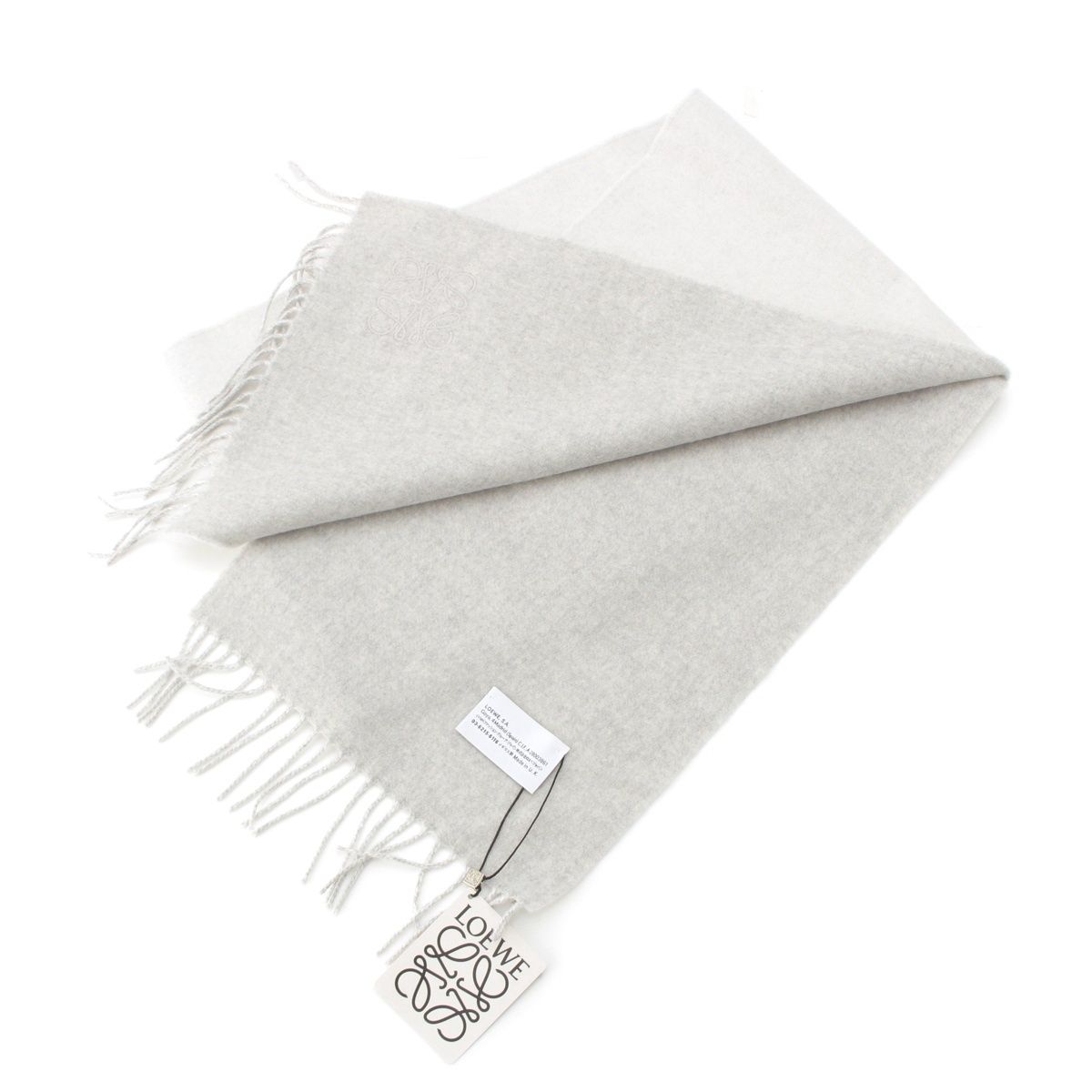 ロエベ ウール カシミヤ混 アナグラム 刺繍 フリンジ マフラー