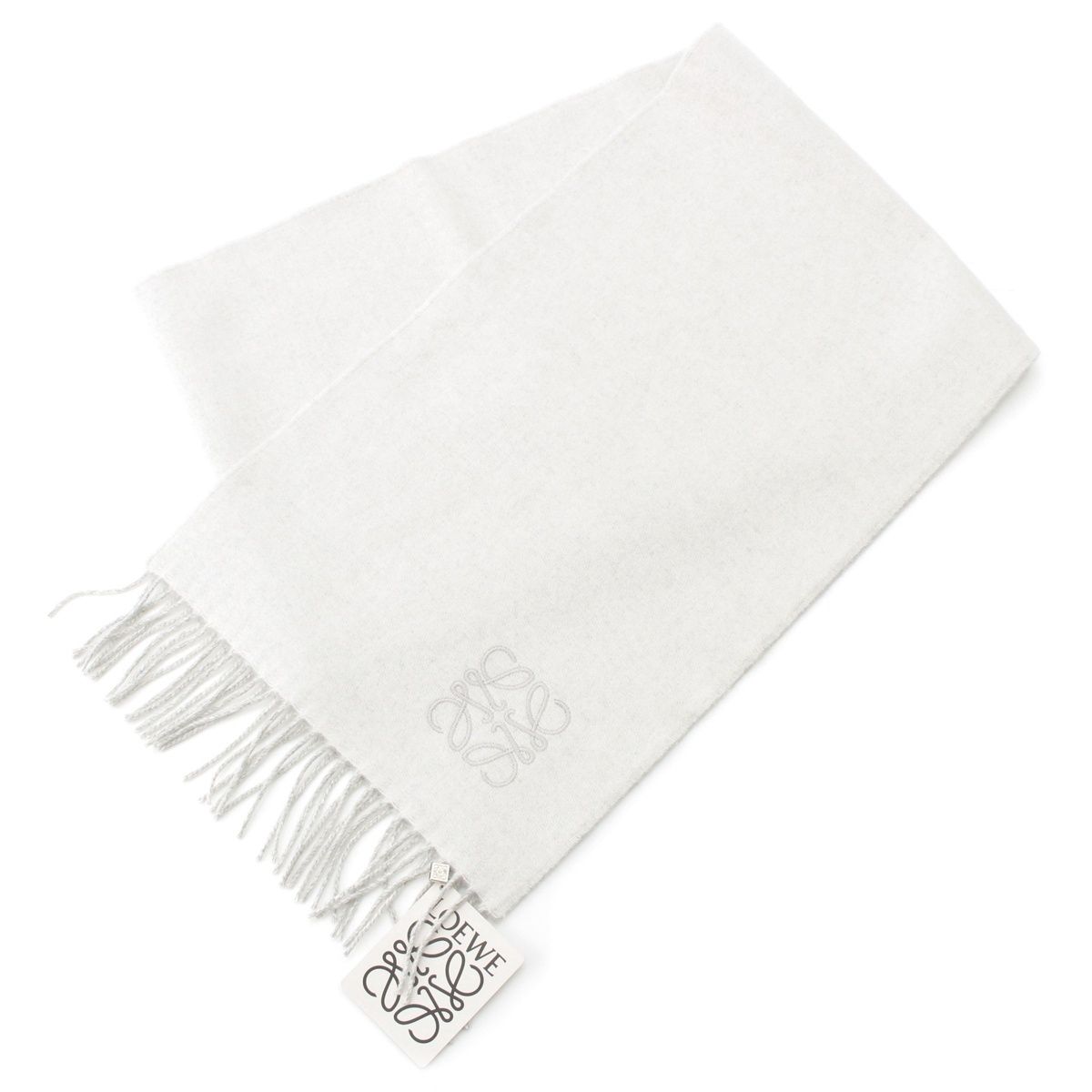 ロエベ ウール カシミヤ混 アナグラム 刺繍 フリンジ マフラー