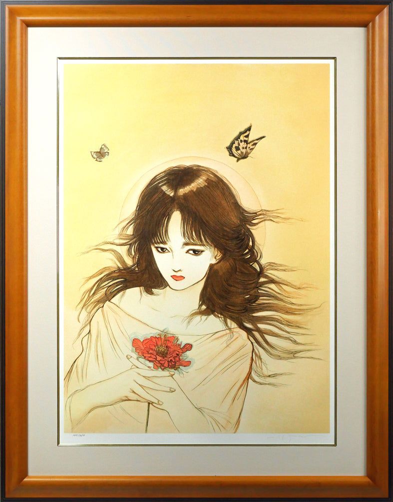 美品 天野喜孝「予感」リトグラフ 直筆サイン入 限定品 お洒落な額装 FF 天野 喜孝「恋花-れんか-」リトグラフ・限定直筆サイン入り・保証書