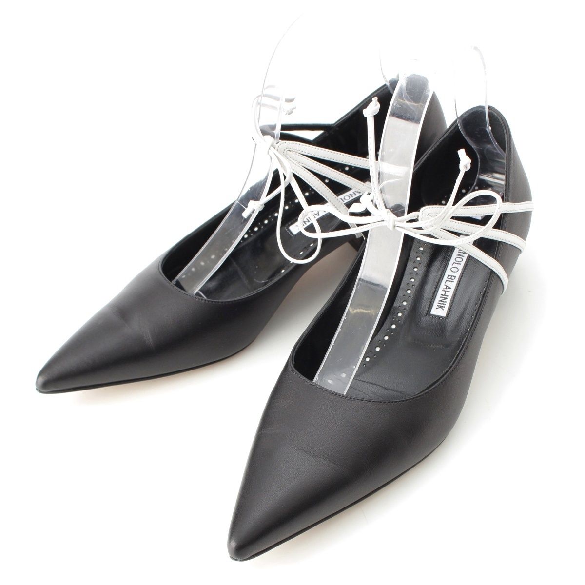 マノロブラニク BOMAN リボン ポインティッドトゥ 3cmヒール パンプス