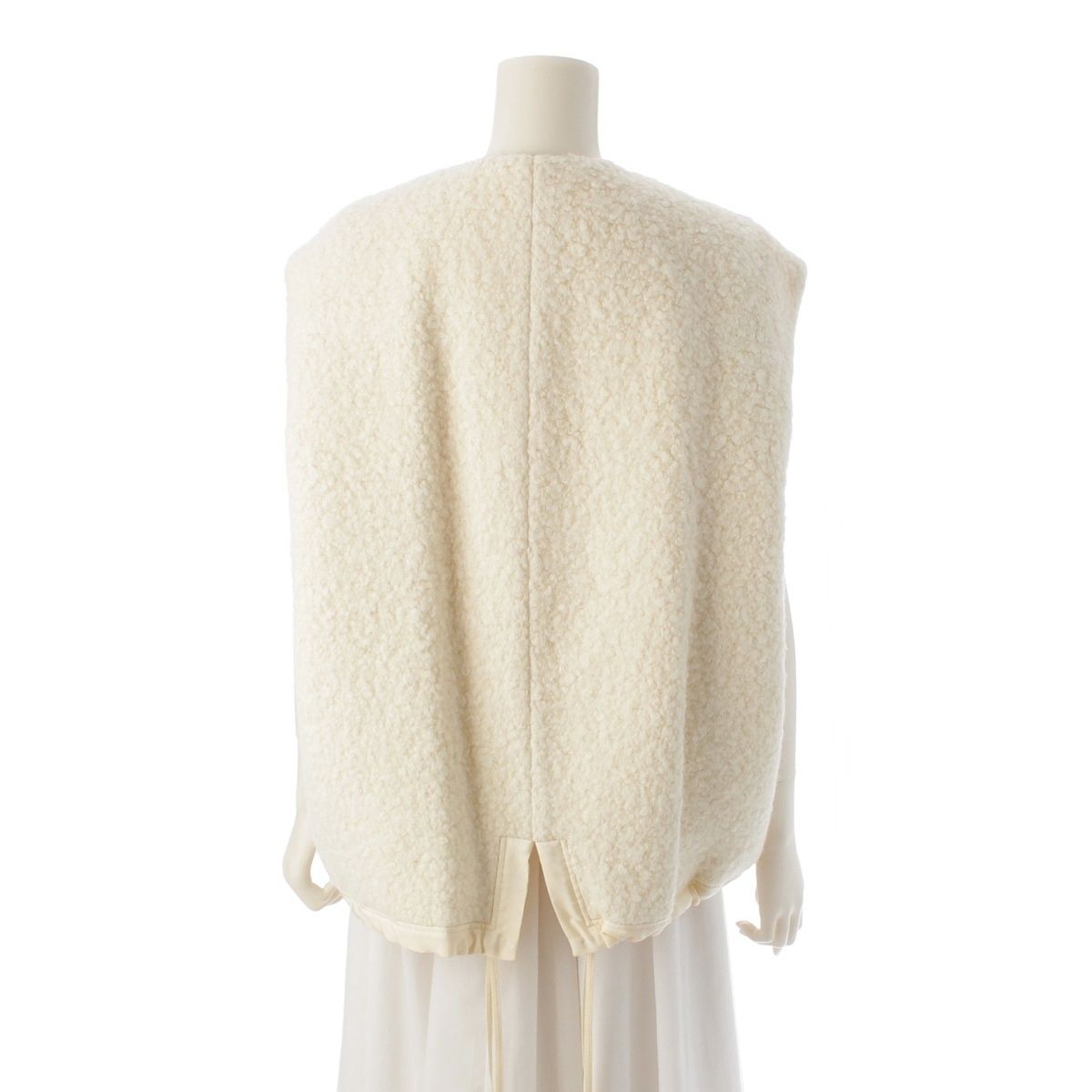 ドゥロワー 22AW ウール アルパカ レザーパイピング ボア ジレ ベスト アウター 6522-234-0740 ブラック 36【中古】 ドゥロワー 22AW ウール アルパカ レザーパイピング ボア ベスト ジレ