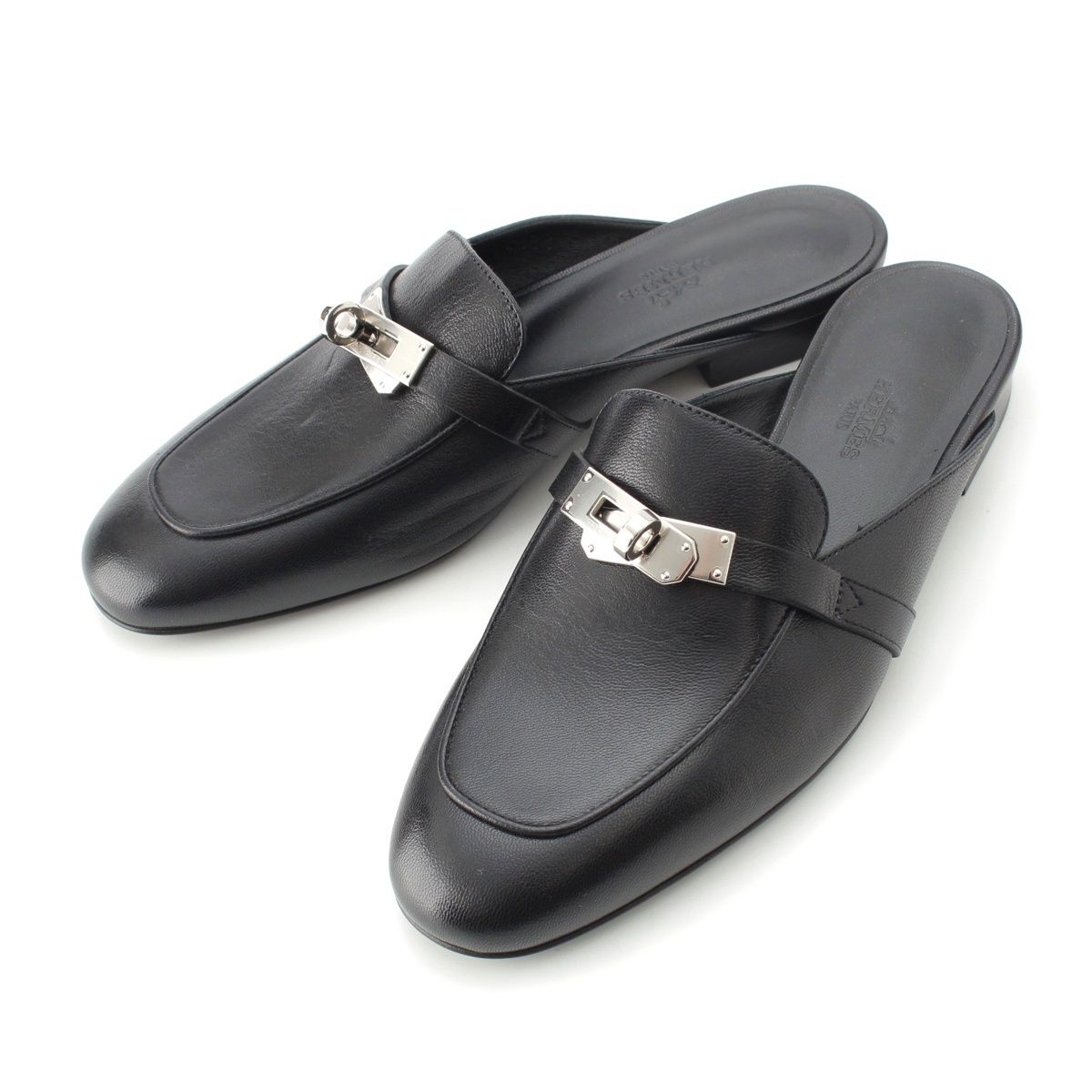 エルメス オズ レザー ケリー金具 ミュール サンダル ブラック 36 1/2