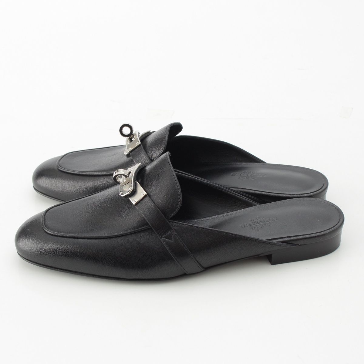 エルメス オズ レザー ケリー金具 ミュール サンダル ブラック 36 1/2