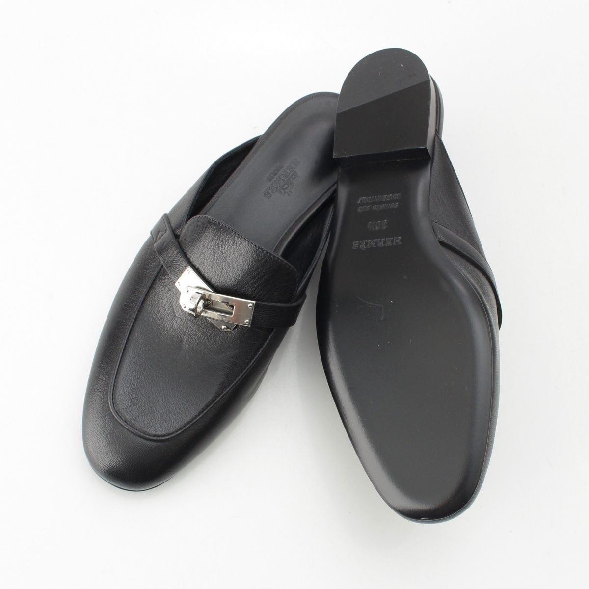 エルメス オズ レザー ケリー金具 ミュール サンダル ブラック 36 1/2