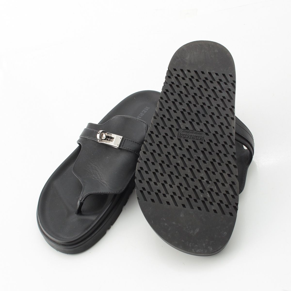 エルメス アンピール レザー ケリー金具 サンダル ブラック 35 1/2