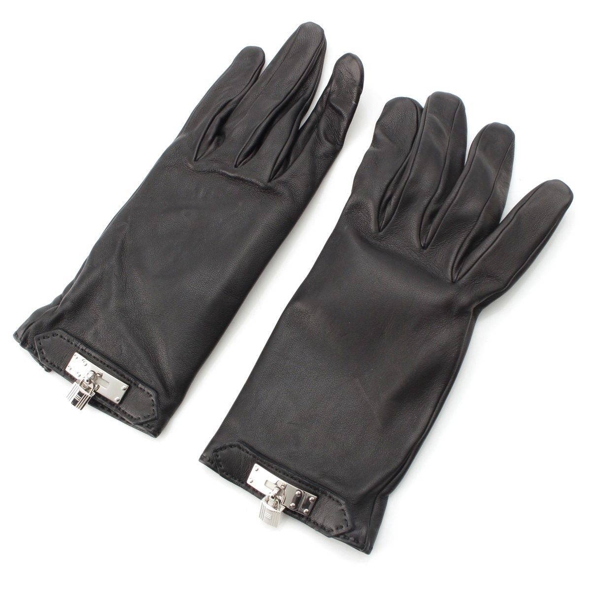 エルメス ラムスキン ケリー グローブ 手袋 ブラック シルバー金具 7 1