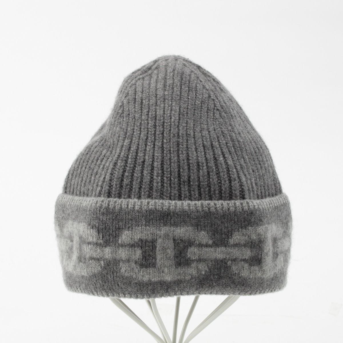 エルメス カシミヤ シェーヌダンクル ニットキャップ 帽子 グレー M