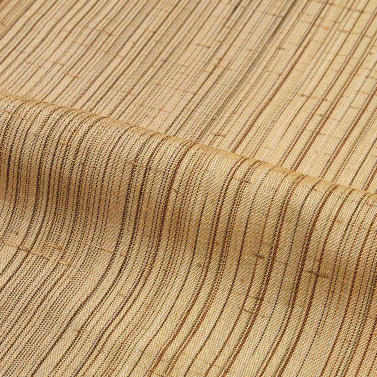 未使用品】白鷹山 ぜんまい紬 滝縞 ベージュ系 仕付け糸付き 正絹 袷