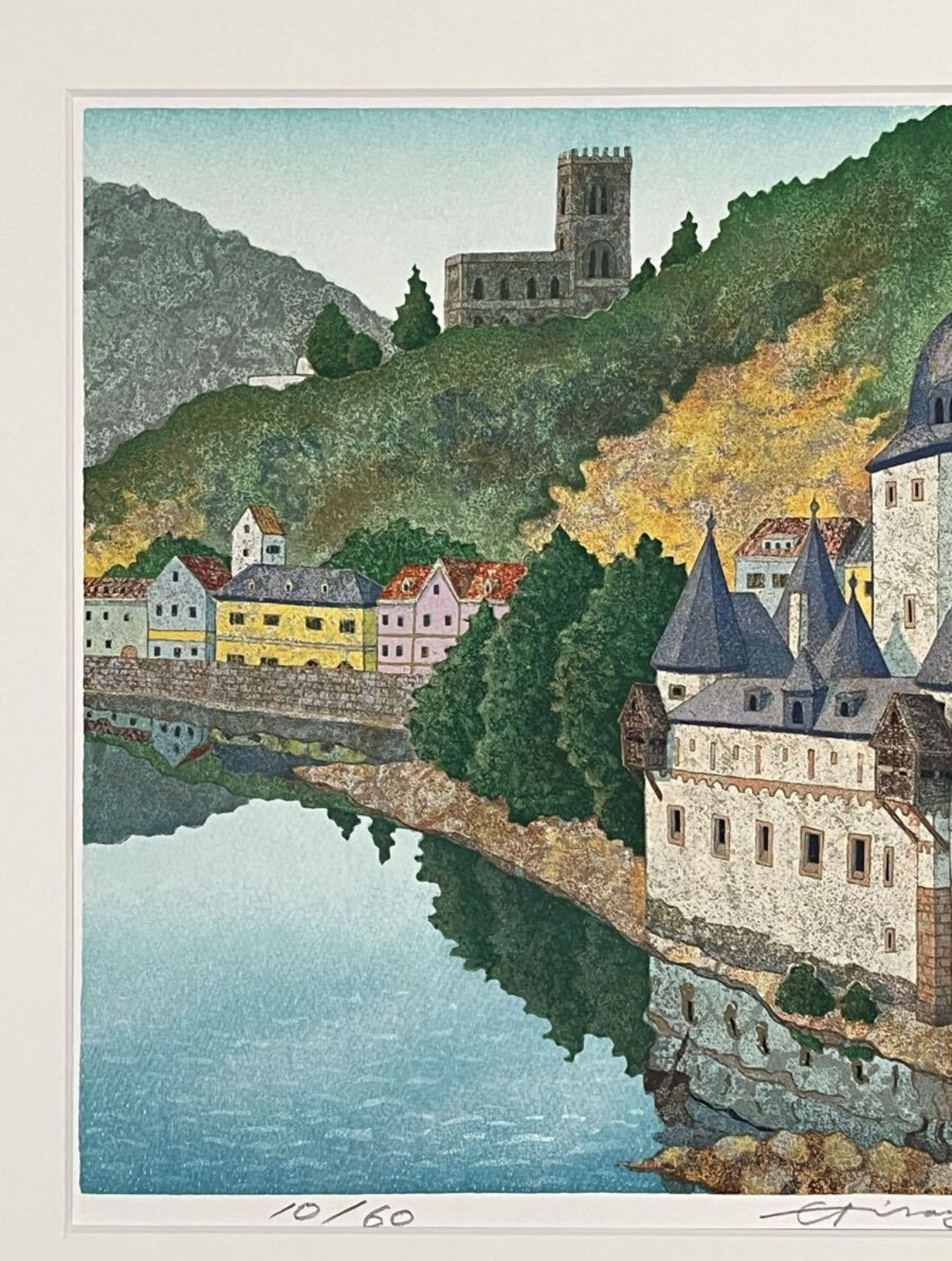 山家久幸 グラーフェンシュタイン城 シルクスクリーン 10号 直筆サイン 西ドイツの古城 香川県出身 版画家