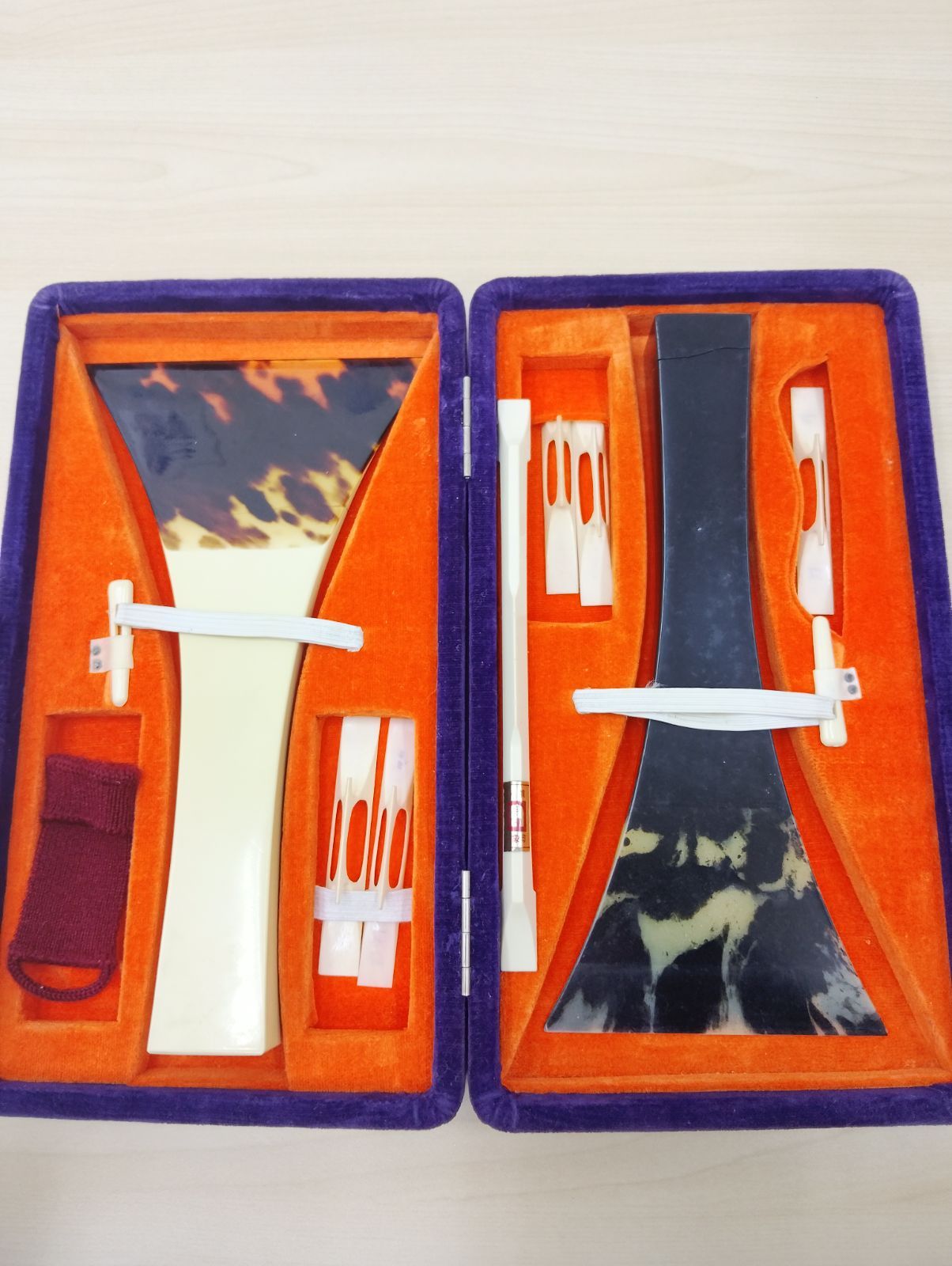 三味線撥 べっ甲 象牙調 ケース付き 三味線 バチ セット 2本 まとめ