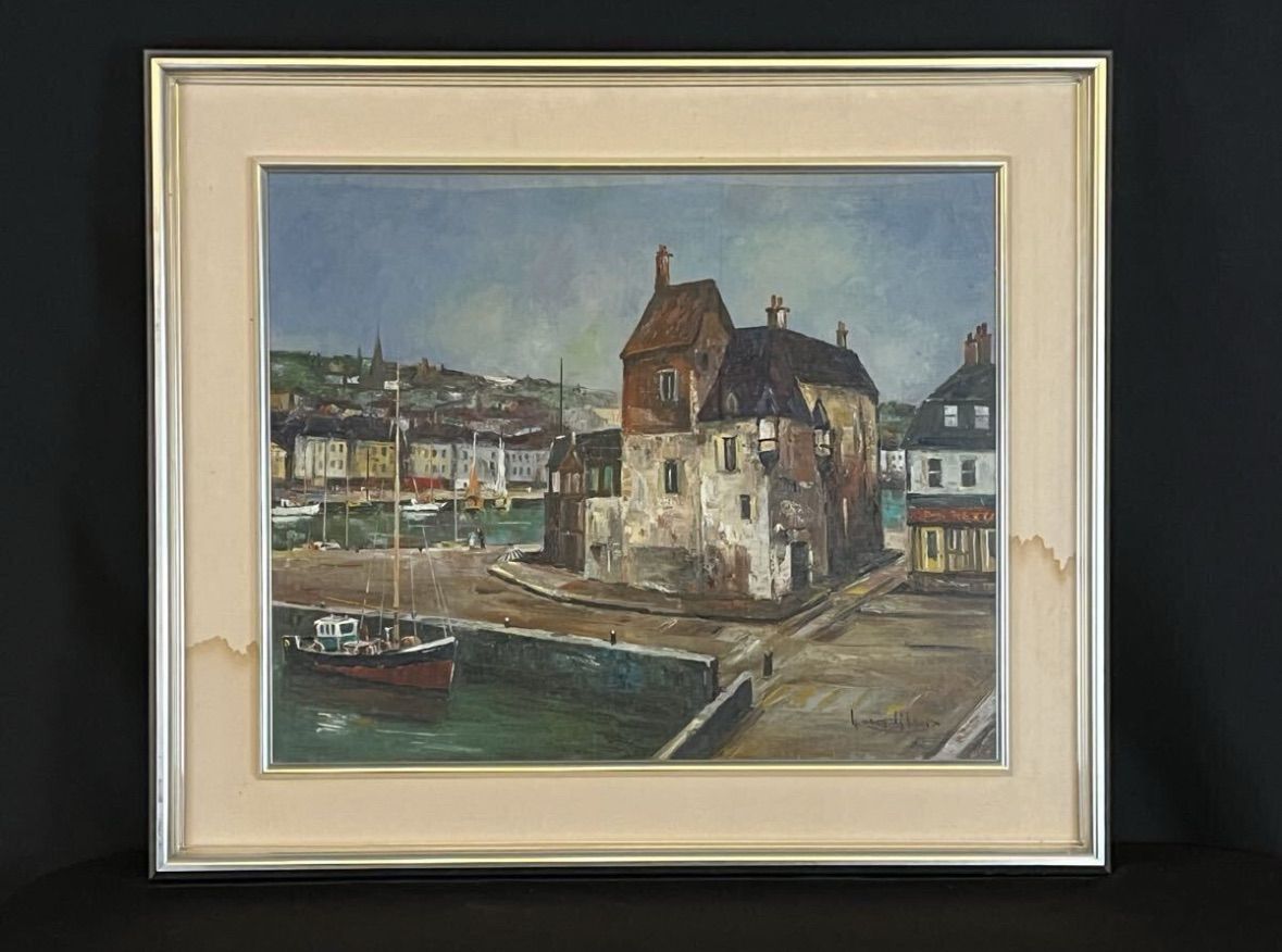 作者不詳 「ノンマルディの漁港(フランス)」油彩 F15号 風景画 直筆