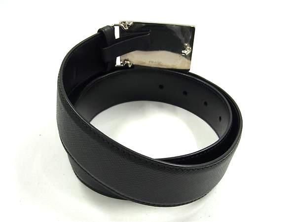美品 PRADA プラダ ベルト スクエアバックル 2CM188 ブラック シルバー金具 サフィアーノレザー メンズ【本物保証】 美品 PRADA プラダ ベルト スクエアバックル 2CM188 ブラック シルバー