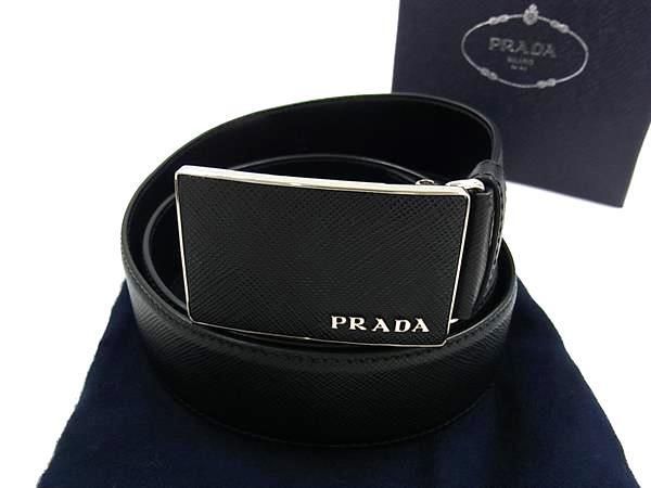 美品 PRADA プラダ ベルト スクエアバックル 2CM188 ブラック シルバー金具 サフィアーノレザー メンズ【本物保証】 美品 PRADA プラダ ベルト スクエアバックル 2CM188 ブラック シルバー
