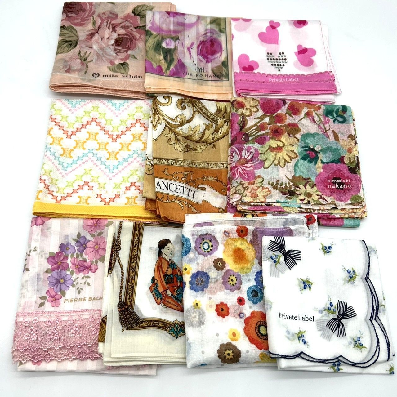 ブランドハンカチ 10枚セット まとめ売り 花柄・デザイン色々 セリーヌ