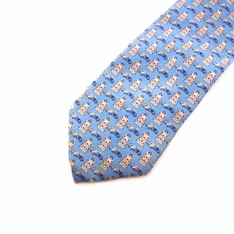 ルイヴィトン LOUIS VUITTON 総柄 シルクネクタイ ブルー 青 MR0196