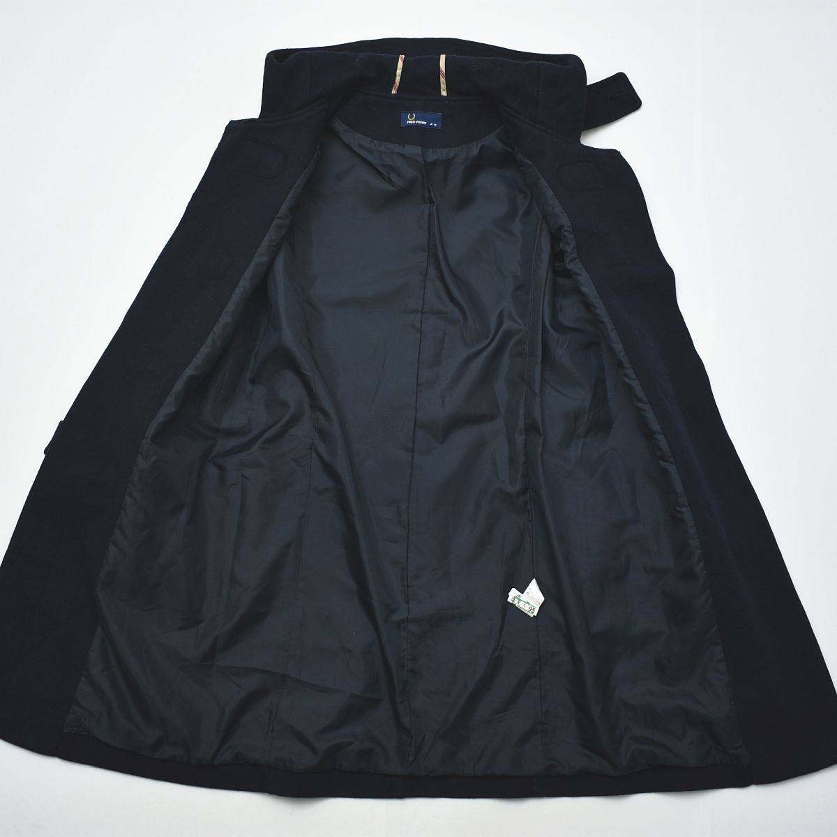 【美品】フレッドペリー　メルトン ダッフルコート　XL　ブラック　裏地ストライプ フレッドペリー メルトン ウール ダッフル コート 総裏地 10 ネイビー