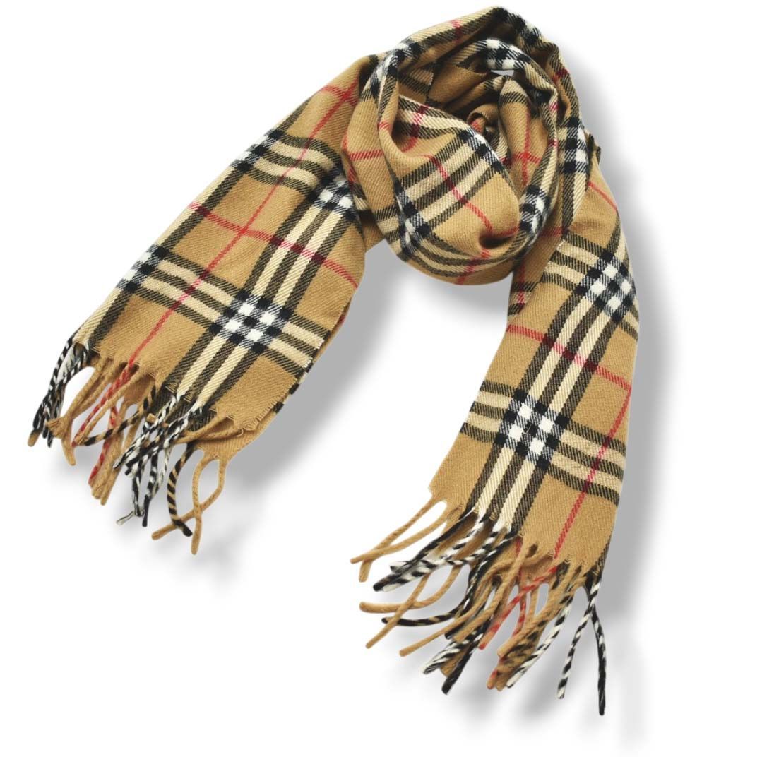 90s 英国製 バーバリー ラムウール マフラー ショール ノバチェック柄