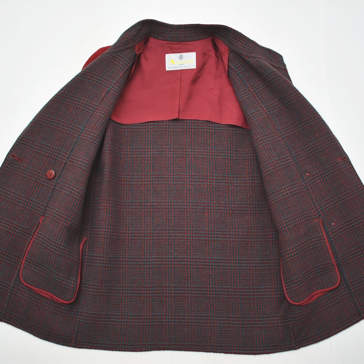 90s アクアスキュータム 裏地チェック ウール ダブル コート 9 赤