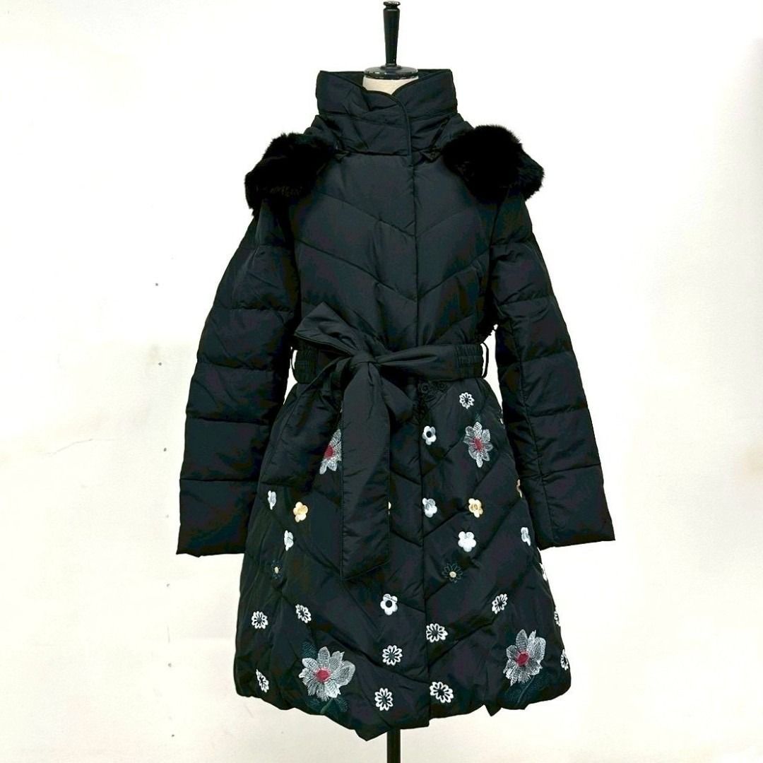 SHIKISHA PourVous】 新品 未使用 ダウンコート 花柄刺繍 Mサイズ 黒