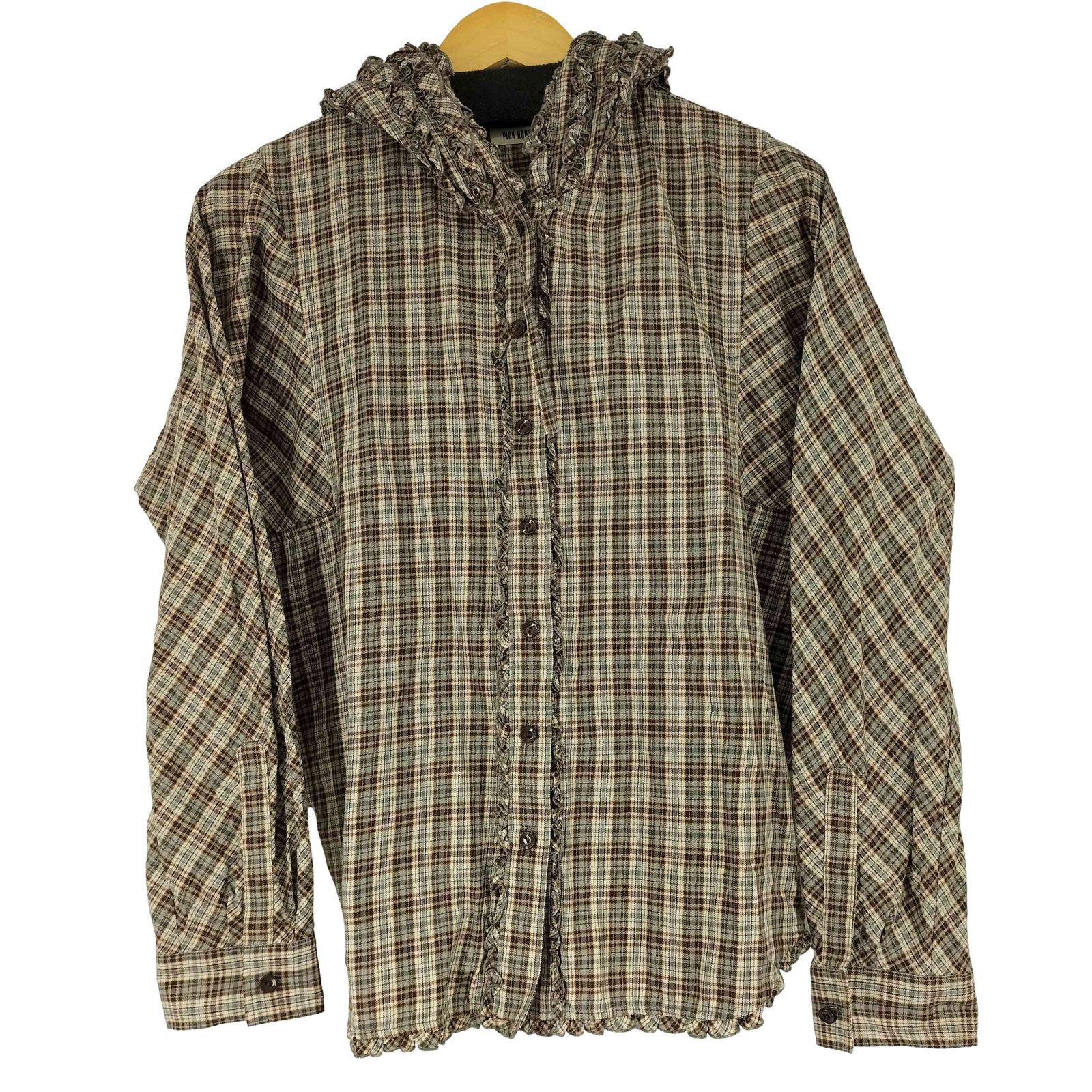 ピンクハウス PINK HOUSE ピコフリルチェックフードブラウス