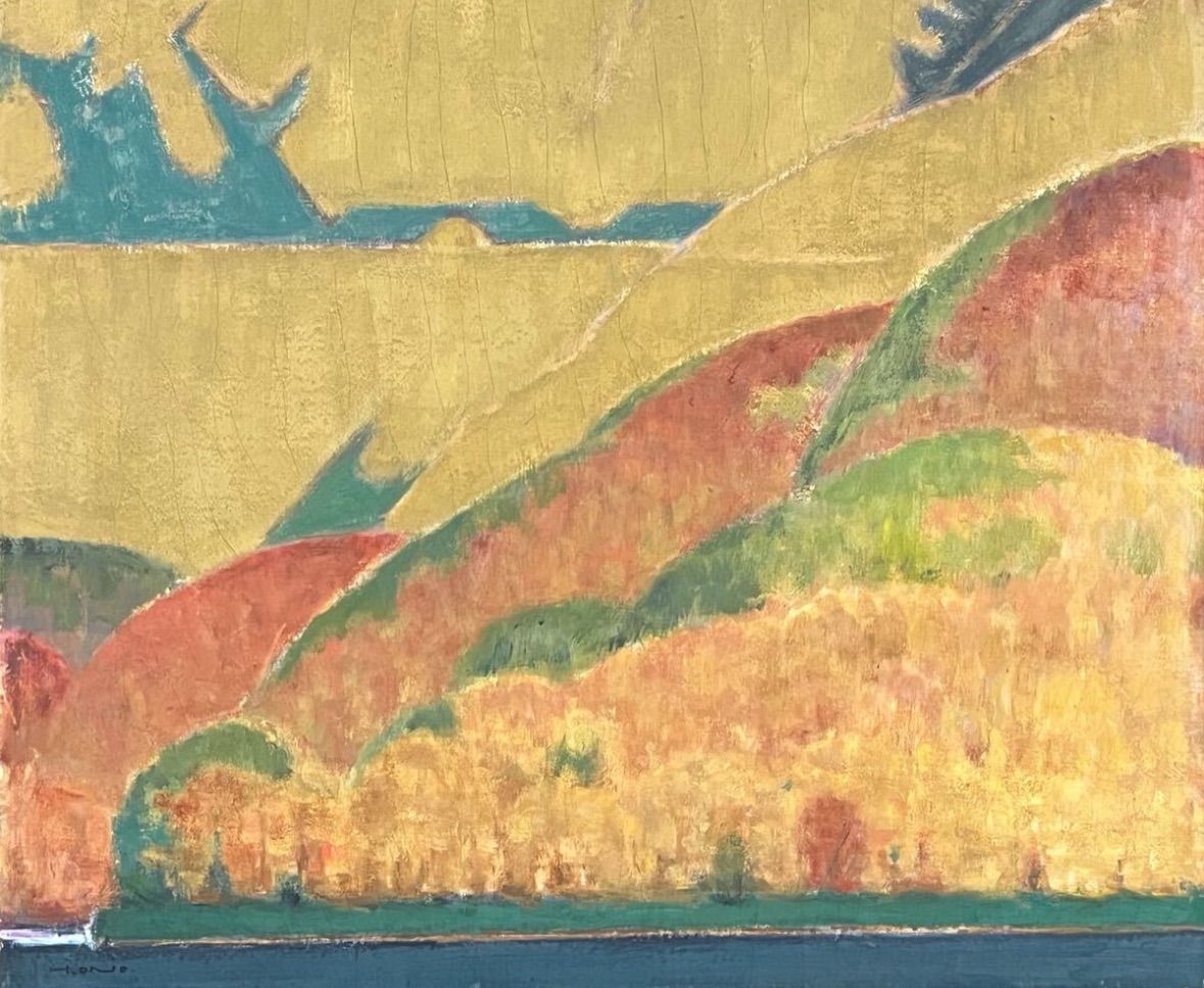 小野彦三郎「志賀高原(丸池にて)」油彩 F10号 共シール 直筆サイン 元