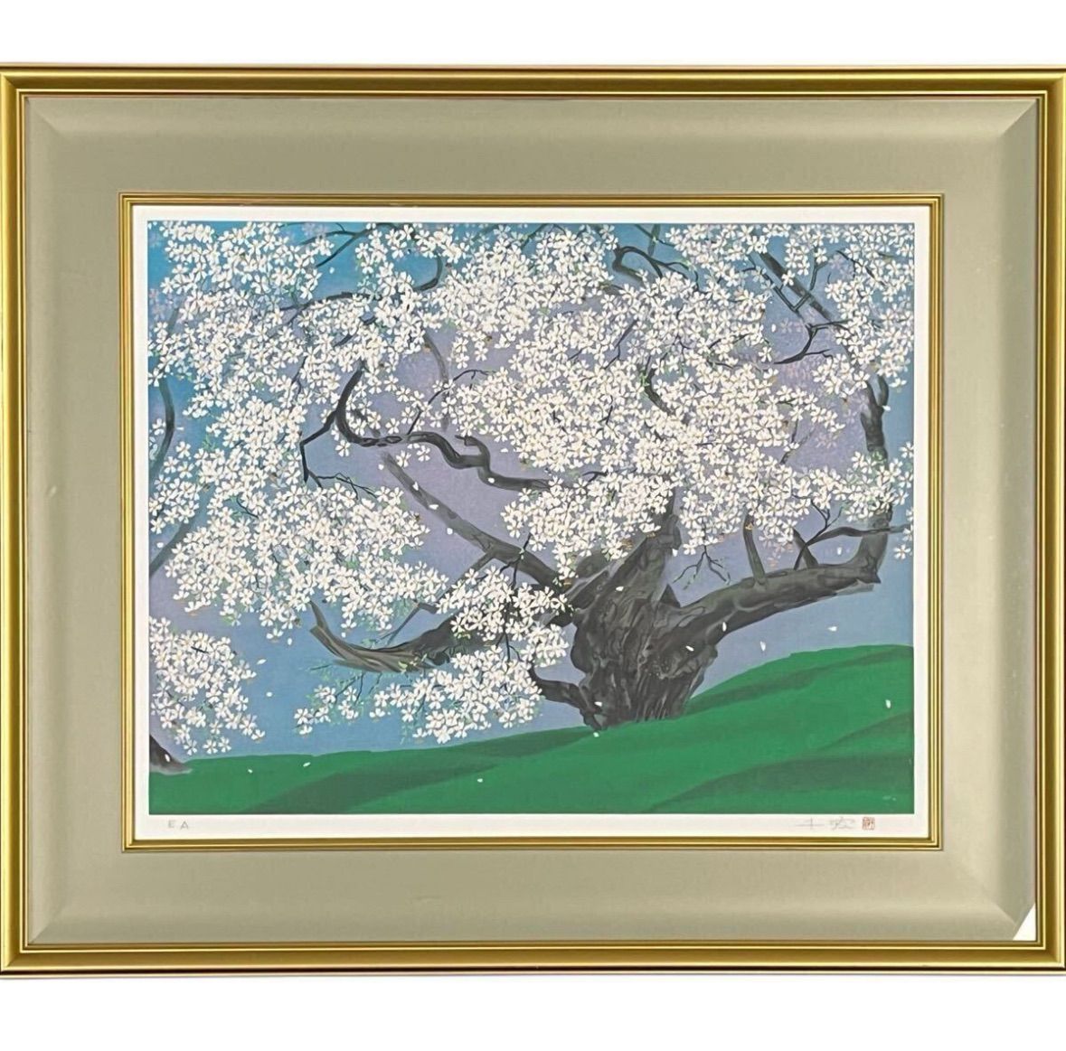 中島千波「臥龍桜」シルクスクリーン EA版 12号 大作 直筆サイン 桜