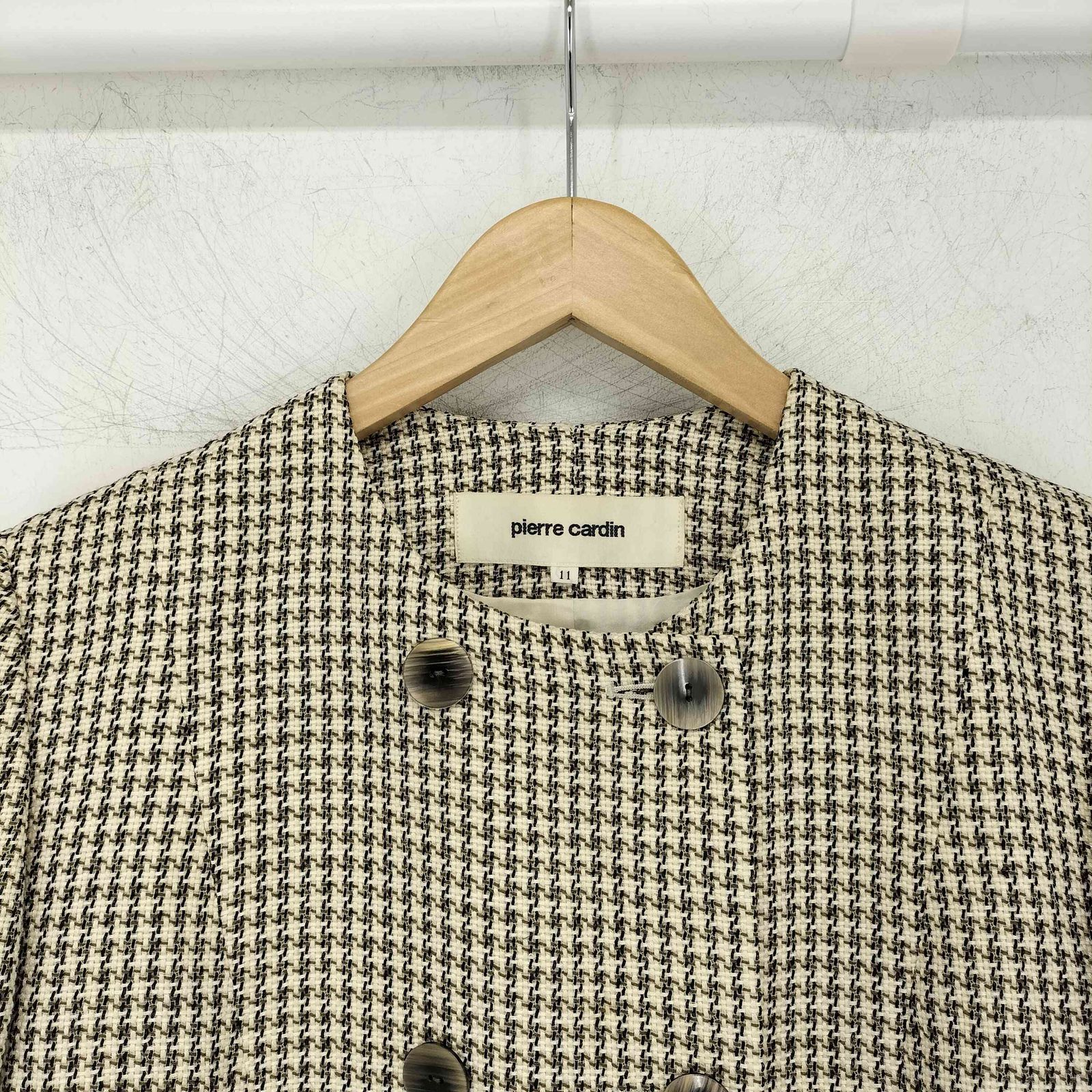 ピエールカルダン pierre cardin チェック柄 ノーカラージャケット 